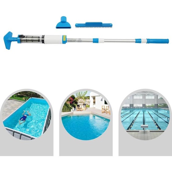 Aspirateur de piscine - Nettoyeur de piscine manuel - 3 en 1 - Sans fil - Rechargeable - Perche télescopique - Pour piscines hors sol et enterrées, spas - Bleu