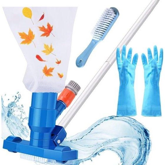 Aspirateur de piscine portable, kit de nettoyage pour piscine, avec 5 pièces en acier, pour piscines hors sol, bassins, piscines chauffées et jacuzzis
