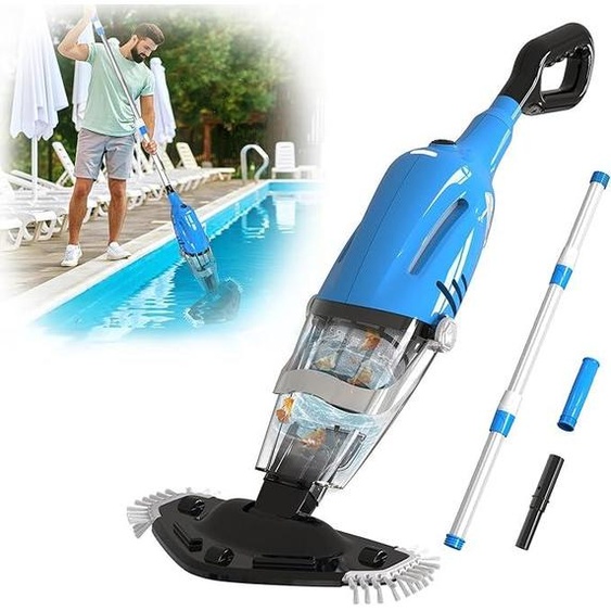 Aspirateur de piscine rechargeable, aspirateur de fond pour piscine, aspirateur manuel sans fil, autonomie de 60 minutes, aspirateur de piscine électrique avec tige télescopique, nettoyeur de piscine pour spas, piscines, couleur bleue