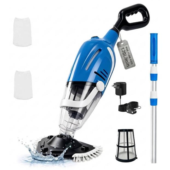 Aspirateur de piscine sans fil, alimenté par batterie - Débit daspiration de 120 L/min - Capacité du filtre de 1,2 litre - Couleur : bleu