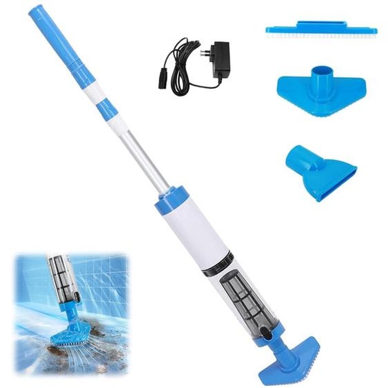 Aspirateur de piscine sans fil - Longueur réglable de 165 cm - Autonomie de la batterie de 90 minutes - Aluminium
