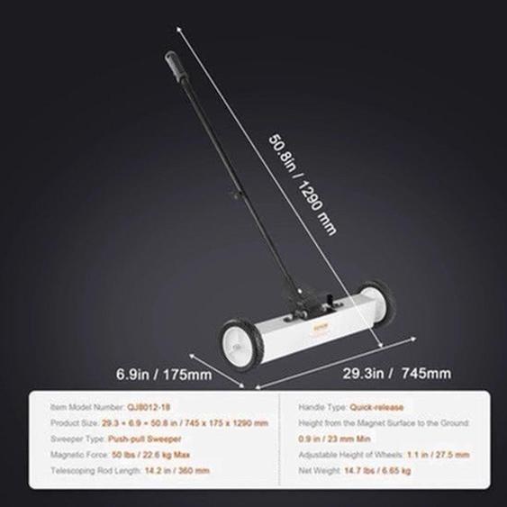 Aspirateur magnétique de 50 lbs - Brosse télescopique pour lacier et les métaux
