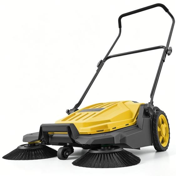Aspirateur manuel - Aspirateur à main - Largeur de travail de 65 cm - Réservoir de 18,9 litres - Manche télescopique réglable - Idéal pour les cours, les allées, les terrasses, les garages - Jaune