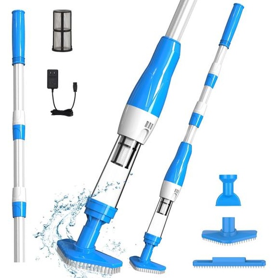 Aspirateur pour piscine, aspirateur à main - Sans fil, tuyau de 165 cm - Aluminium et plastique, couleur bleue - Rechargeable