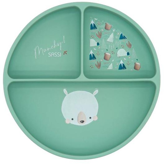 Assiette Compartimentée En Silicone Avec Ventouse Animaux Menthe