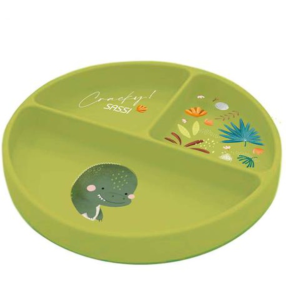 Assiette Compartimentée En Silicone Avec Ventouse Animaux Vert
