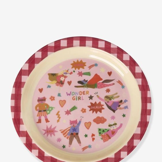 Assiette en mélamine enfant HERO rose rice carreaux rose