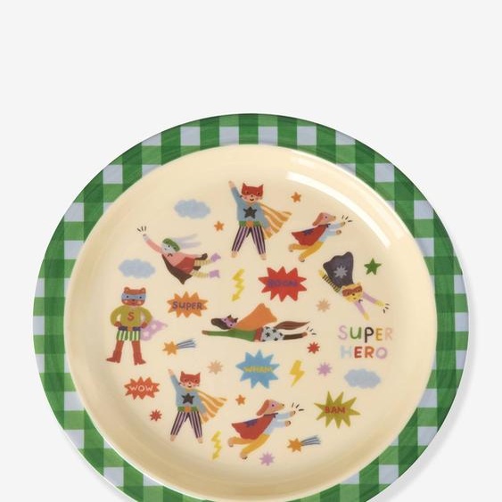 Assiette en mélamine enfant HERO rose rice carreaux vert