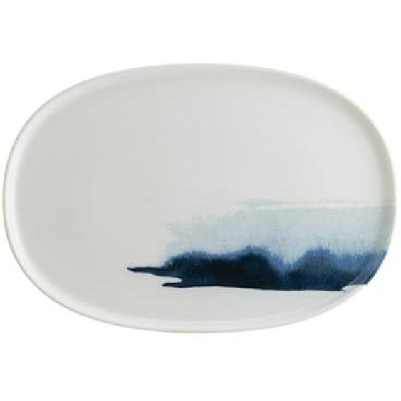 Assiette ovale Blue wave en porcelaine blanche et bleue