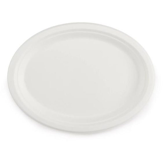 Assiette ovale et plate en fibres végétales - Blanc - Lot de 50