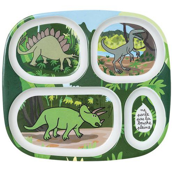Assiette Plateau À Compartiments Dinosaures Vert