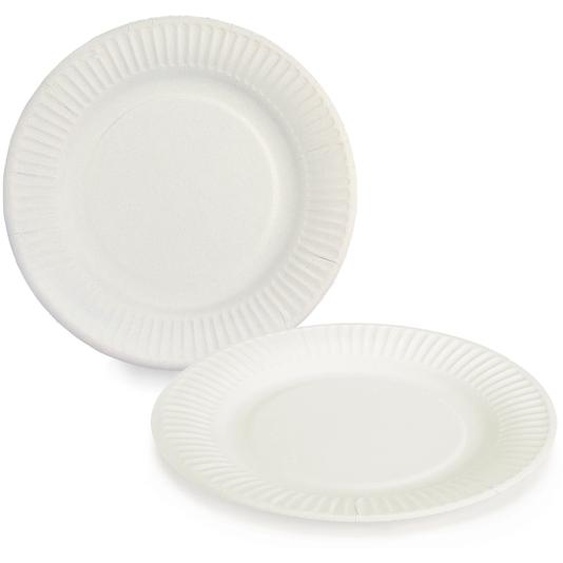 Assiette ronde en carton 19 cm - Blanc - Lot de 100