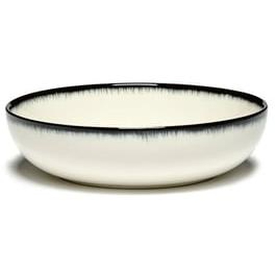 Assiette ronde en porcelaine haute Ø15,5 cm Dé blanc cassé et noir Variation A