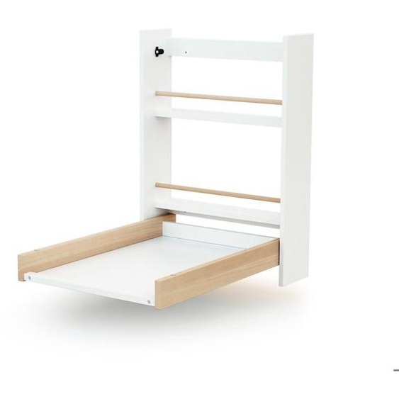 AT4 - Table à langer bébé murale rabattable/pliante en bois ESSENTIEL Blanc et Hêtre Verni