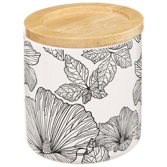 Atmosphera - Boite de rangement pour salle de bain pour Coton et Coton-tige avec couvercle Blackflora - Noir et Blanc