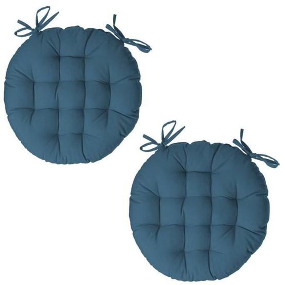 Atmosphera - Lot 2x Galette de chaise ronde Alix - Diam. 38 cm - Bleu