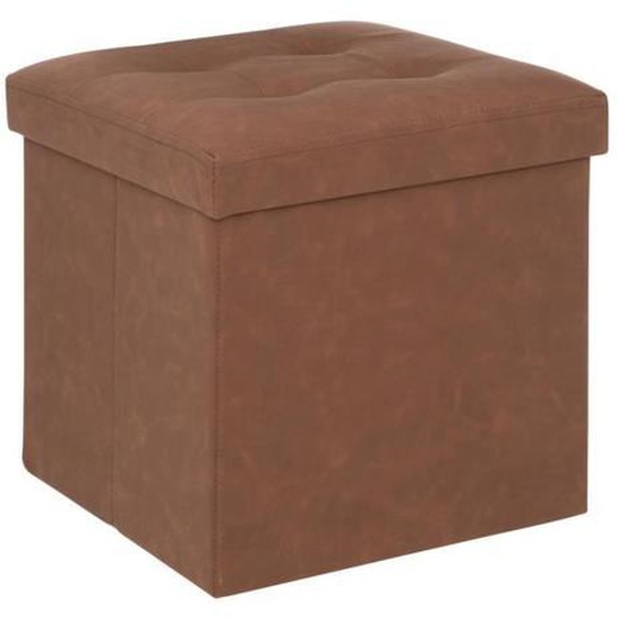 Pouf et Coffre de rangement - ATMOSPHERA - Marron aspect cuir nubuck - 38 x 38 cm - Pliable - Bois MDF