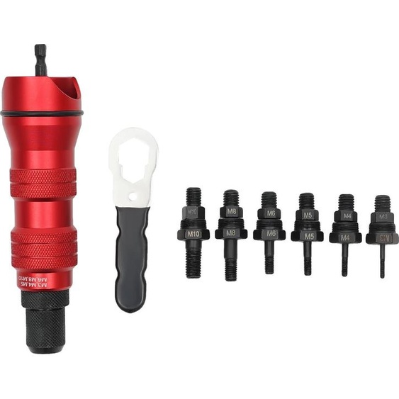 Attache pour machine à rivet, compatible avec les tailles décrou M3 à M10, construction en acier durable, rouge