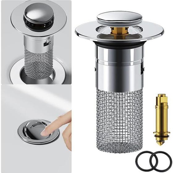 Attrape-cheveux amélioré pour lavabo de salle de bain, filtre de vidange pop-up avec panier filtrant amovible, 1,1 à 1,45 pouces