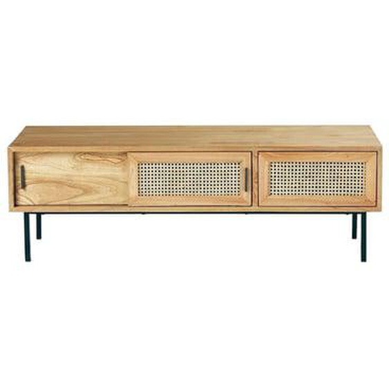 AUBIN  Meuble TV en mindi massif et cannage 140 cm