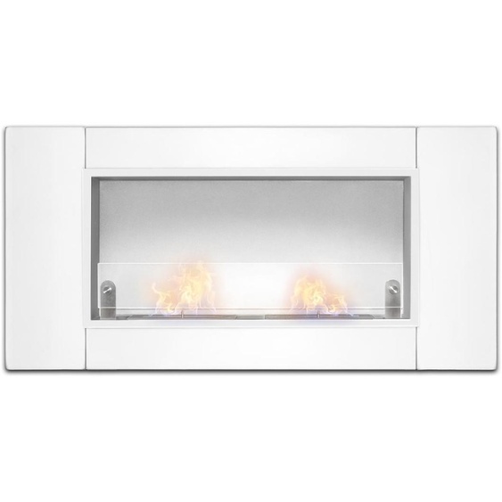 Augusto - Cheminée encastrée au bioéthanol avec 2 brûleurs de 1,5 litre. Cheminée au bioéthanol en acier inoxydable et verre trempé. 110x54 cm couleur blanc