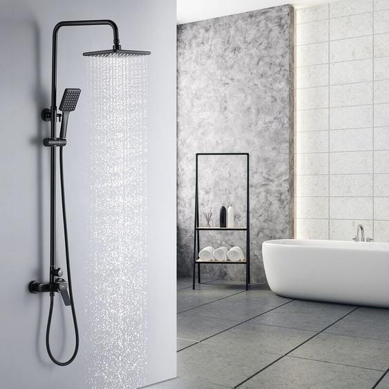 Auralum - Colonne de douche Noir - Ensemble de douche avec douche de tête 26x19cm - Douchette à main Carré - Colonne Douche en Laiton - Hauteur