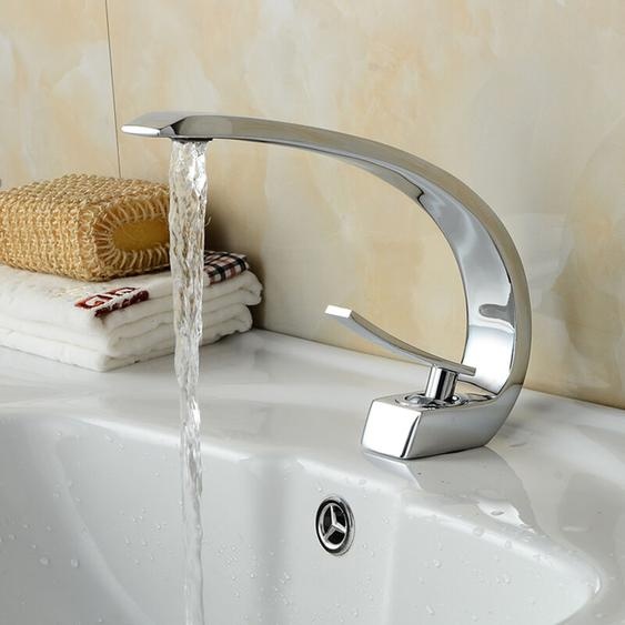 Auralum - Design Robinet de Lavabo Cascade Mitigeur en Laiton Chromé pour Salle de Bain