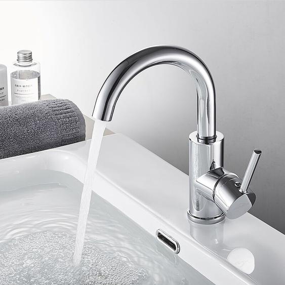 Auralum - Robinet de Lavabo U-forme Mitigeur Eau Froide et Chaude en Laiton Rotation à 360° Robinet de Vasque à Poser pour Salle de Bains, Chromé