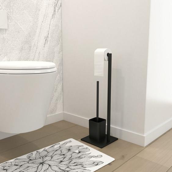 Galedo - Brosse wc noir mat avec socle - cuby wc