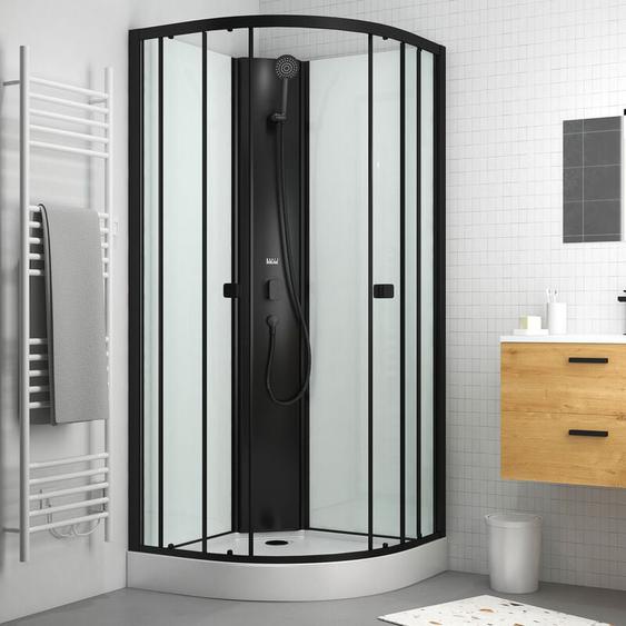 Aurlane - Cabine de douche 1/4 de cercle 85x85x200 cm - Portes coulissantes - Fonds Blancs & Profilés Noir Mat