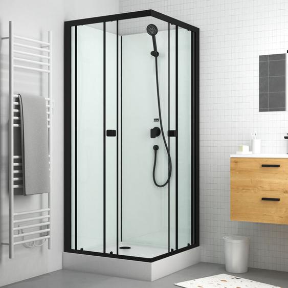 Aurlane - Cabine de douche carrée 80x80x200 cm - Portes coulissantes - Fonds Blancs & Profilés Noir Mat