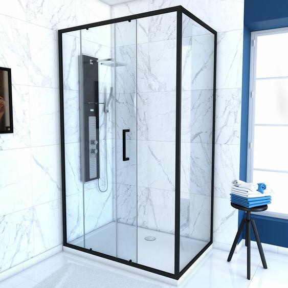 Aurlane - paroi de douche 1 porte coulissante + retour 120x80x200 cm - verre 6 mm - profilé noir - crush