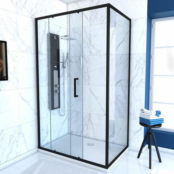 Paroi de douche 1 porte coulissante + retour 120x90x200 cm - verre 6 mm - profilé noir - crush