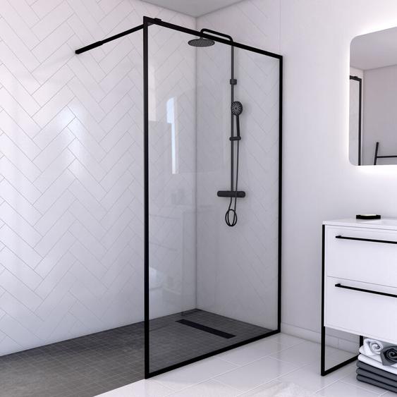 Paroi de douche 120x200 cm - cadre et bras aluminium noir mat - dark contouring