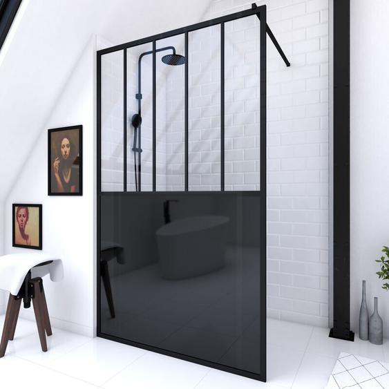 Aurlane - Paroi de douche 120x200 cm type Verriere - Verre trempe et Structure aluminium noir mat