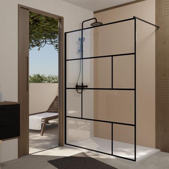 Aurlane - Paroi de Douche Serigraphie Brique 140x195cm - Verre Anti-Calcaire 8mm - Profilé Noir Mat