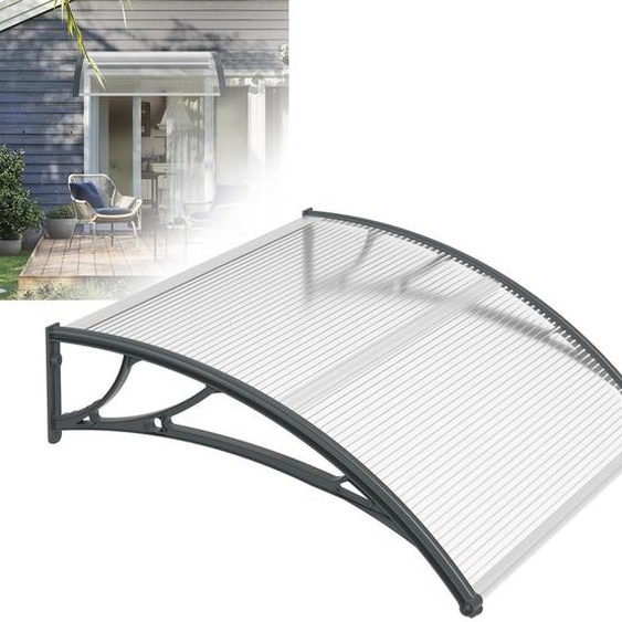 Auvent de porte en polycarbonate transparent - 150 x 100 cm - Gris - Protection UV - Résistant aux chocs et aux intempéries - Pour entrée, fenêtre et balcon