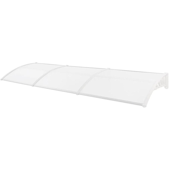 Auvent de porte - Forme arquée - 90 × 300 cm - Fixation murale, résistant aux UV - Cadre en aluminium, panneau en PP+PC - Résistant aux intempéries, protection contre la pluie et la neige - Transparent et blanc