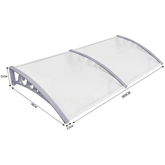 Auvent dentrée pour porte dentrée - Auvent de 100 à 300 cm - Panneau de toit en acrylique - Protection contre le vent, la pluie et la neige - Résistant aux UV - Pour balcon et terrasse