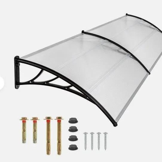 Auvent pour porte dentrée - Marquise de porte - largeur 200 cm - matériau PE - montage mural - gris foncé