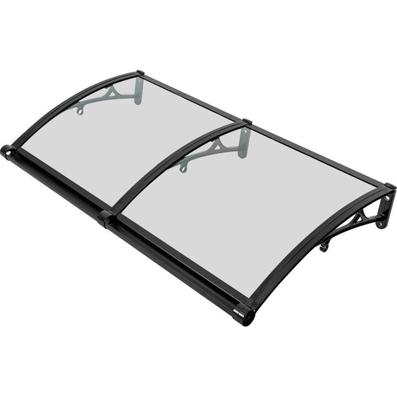 Auvent pour porte/fenêtre - Auvent fixe - 120 x 60 cm - Forme arquée - Aluminium - Protection contre les UV, la pluie et la neige - Capacité de charge de 200 kg - Transparent/Noir