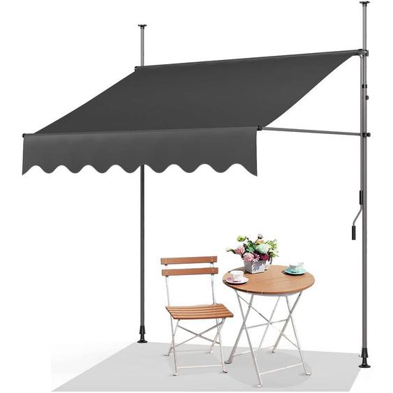 Auvent Rétractable Store Banne de Jardin en Acier Polyester avec Manivelle sans Perçage Auvent Téléscopique Réglable 250x120cm Gris