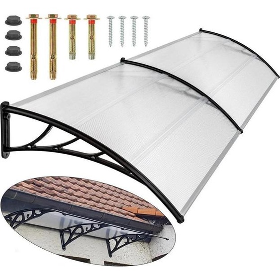 Auvent & toit de fenêtre - montage mural - 200 cm polycarbonate - cadre aluminium - protection contre les intempéries et la pluie - gris foncé