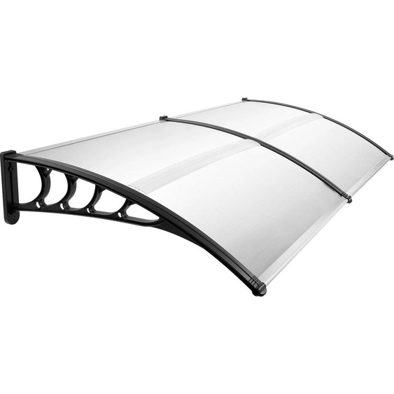 Auvent / Toit de porte - Fixation murale - Largeur 200 cm - Polycarbonate (PC) et PP - Protection UV 95 % - Charge admissible 15 kg/m² - Transparent/Noir