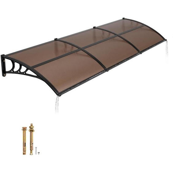 Avant-toit de porte en polycarbonate avec système de drainage de leau, dimensions 297,5 x 96,5 cm, couleur marron