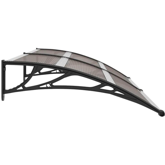 Avant-toit pour porte dentrée, modèle à toit plat avec cadre en aluminium et polycarbonate, fixation murale, résistant aux intempéries, pour usage extérieur, couleur marron et noir, dimensions 120 x 100 cm