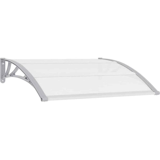 Avant-toit pour porte dentrée, type toit à une pente, avec cadre en aluminium et polycarbonate, fixation murale, résistant aux intempéries, pour usage extérieur, couleur gris et transparent, dimensions 120 x 100 cm