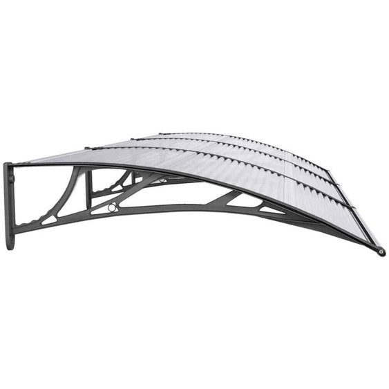 Avant-toit pour porte dentrée, type toit à une pente, avec cadre en aluminium et polycarbonate, fixation murale, résistant aux intempéries, pour usage extérieur. Transparent et noir, dimensions : 150 x 100 cm