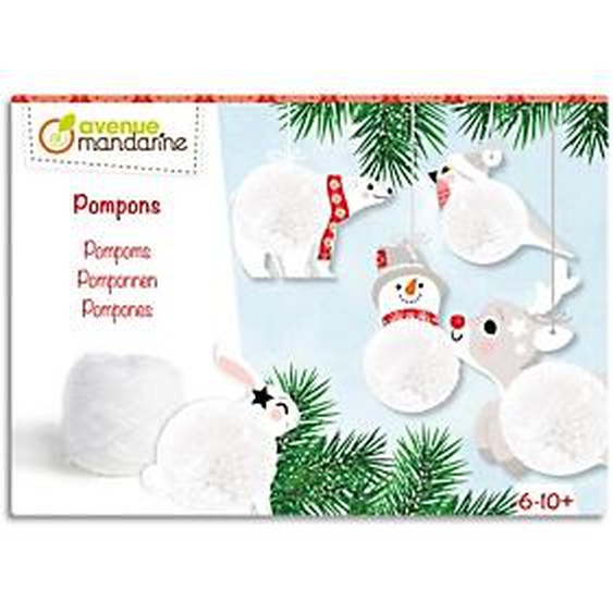 AVENUE MANDARINE Boîte créative, Pompons à suspendre, 5 animaux 3D, 2 pelotes de laine, 2 demi-cercles.