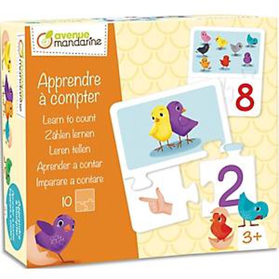 AVENUE MANDARINE Boîte puzzle thème apprendre à compter 10 puzzles de 3 pièces, bords arrondis